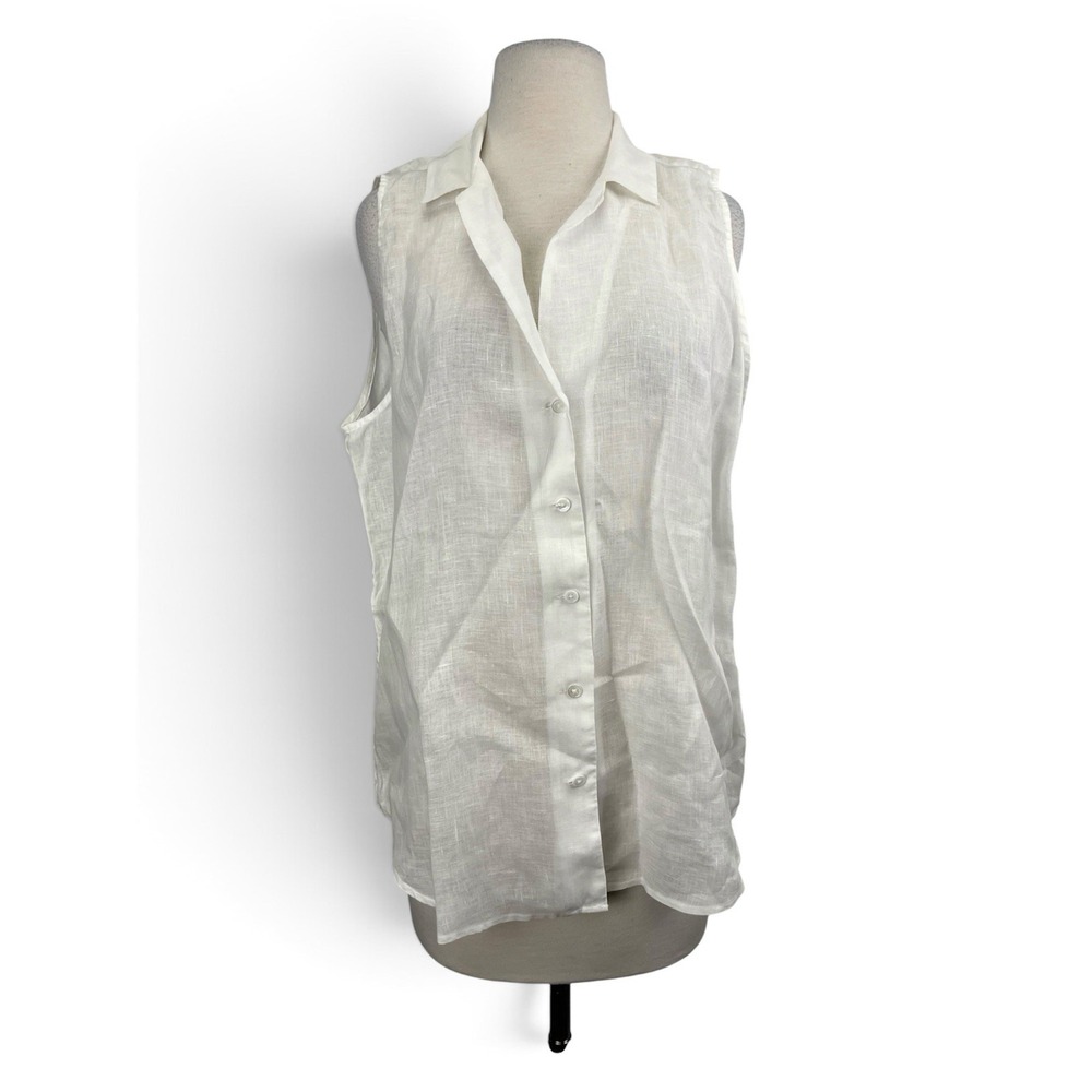 Equipment Femme Linen Sleeveless Shirt Large White Collared Button Minimalist